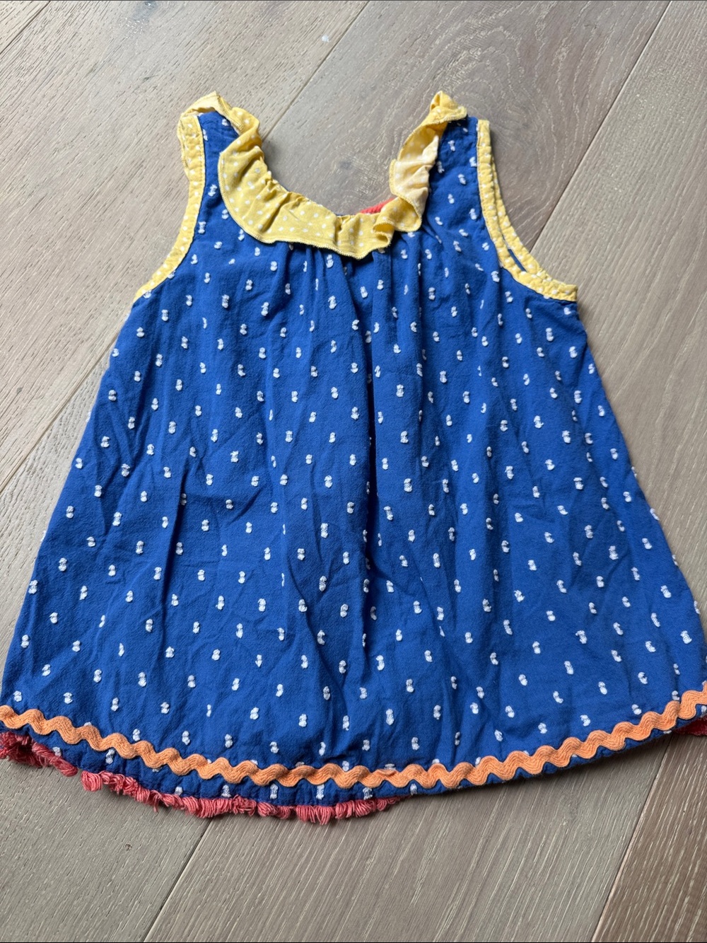 Matilda Jane Blue Tank Top with Yellow Ruffle & Orange Trim